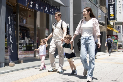Family walking together through the city